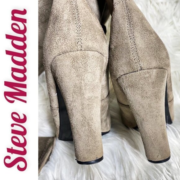 STEVE MADDEN “Gorgeous” Taupe Gray Over-The-Knee Faux Vegan Suede Boots, Sz 8.5 - Picture 5 of 12